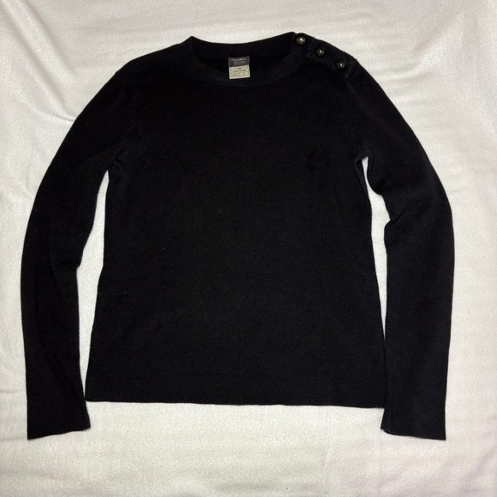 Chanel Uniform Black Long Sleeve CC Button Shoulder Sweater 19P U04002 K07886 M